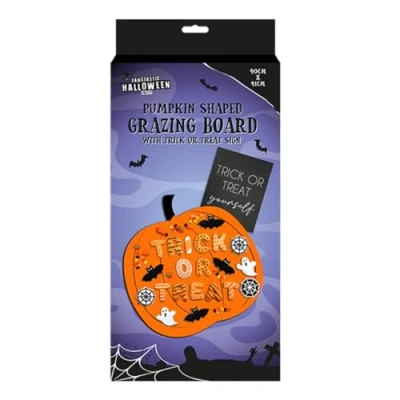 Image of Gem Imports Halloween Pumpkin Shaped Grazing Board with Trick or Treat Sign