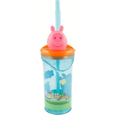 Image of Peppa Pig 3D Figurine Tumbler for Kids 360ml BPA Free Plastic Cup with Straw Reusable Drinkware School, Travel, Picnics Cute Cartoon Design Toddlers