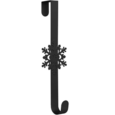 Image of TRIXES Christmas Snowflake Black Wreath Hanger Front Door Hook for Xmas and Winter Decoration Home, Office, or Party Outdoor