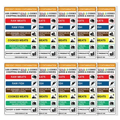 Image of Pack of 10 Food Hygiene Stickers Self Adhesive Waterproof Vinyl 200mmx300mm V1183