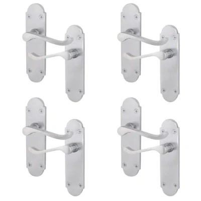 Image of EAI Satin Door Handles Victorian Scroll Shaped 4 Pairs of Internal Chrome Lever Latch on Backplate