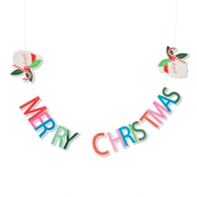 Image of PUKKA party “Merry Christmas Garland Easy to Hang Lightweight 1.5m Printed Card Stitched String Banner Featuring Santa for Festive Home and Office Celebrations Kids &amp; Adults
