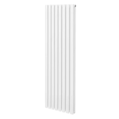 Image of Oval Column Radiator 1600mm x 480mm Modern Designer Double Panel Central Heating Heater Gloss White Carbon Steel Vertical Kitchen Living Room Bathroom Free Cleaning Brush Fixing Kit &amp; Brackets