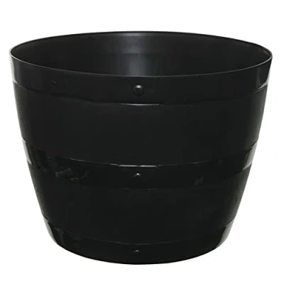 Image of Optimal Products Black Plastic Planter Plant Pot Tub Garden Patio Out Or Indoor Barrel Flower 35cm &amp; 50cm (50cm (1 Planter) Black)