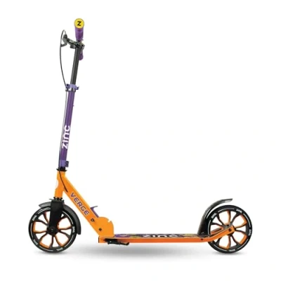 Image of Zinc Verge Pro Commuter Scooter Orange &amp; Purple, 200mm Big Wheel Kick Scooter, Handlebar Brake, Kickstand, Height Adjustable, Easily Foldable, Fold Down Handles, Mudguards, Kids And Adults, Ages 6+