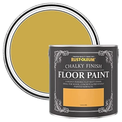Image of Rust Oleum Yellow Scratch Resistant Floor Paint in Matt Finish Lemon Jelly 2.5L