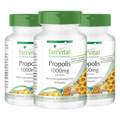 Image of Fairvital Bee Propolis Capsules 500mg HIGH Dosage 3 x 60