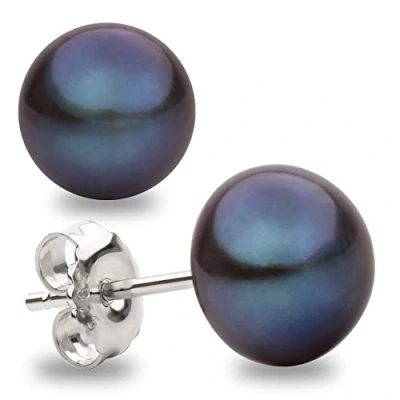 Image of Freshwater Cultured Pearl Stud Earrings for Women Button Shape Lavender, Peach, Gray and Black SECRET &amp; YOU Sterling Silver 925 Available in 4 sizes from 8 mm to 11