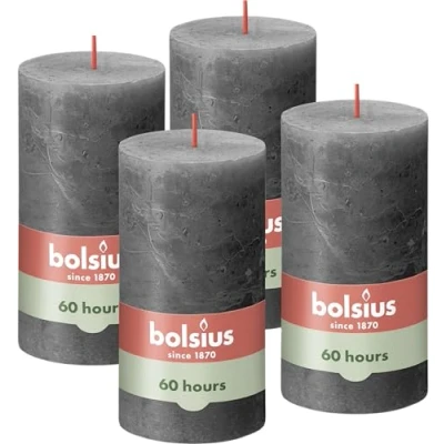 Image of BOLSIUS Rustic Pillar Candle, Anthracite, 13 x 7 cm (Pack 4), 103668790331
