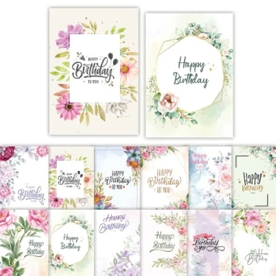 Image of Papa Prints Happy Birthday Cards Multipack Pack of 24 Bulk (148 x 105 mm) Card Packs with Envelopes Greeting