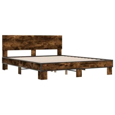 Image of vidaXL Bed Frame Smoked Oak 150x200 cm King Size Engineered Wood and Metal