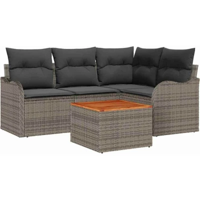 Image of vidaXL 5 Piece Garden Sofa Set with Cushions Grey Poly Rattan Acacia