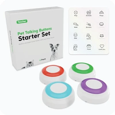 Image of Voice Recording Button Dog Buttons for Communication 4 Pcs Pet Training Buzzer Talking Set 30s Recordable Funny Office Classroom Toys Teach Your to Talk with 12 stickers