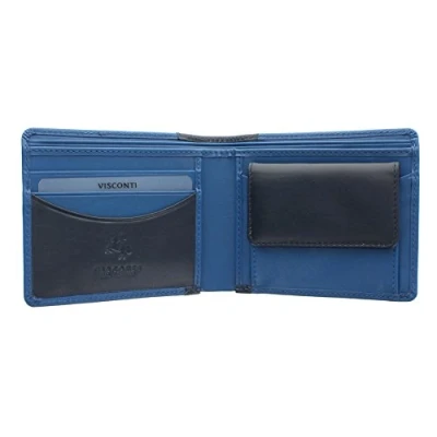 Image of VISCONTI Lucca Collection Julius Two Tone Gents Leather Bi Fold Wallet RFID Blocking LC37 Blue