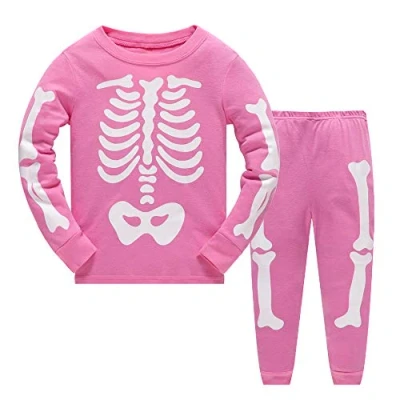 Image of Little Girls Kids Skeleton Pajamas Sleepwears 2pcs Long Sleeves Pjs Nightwear Halloween Sets for Toddler Size 1 2 Years 2T