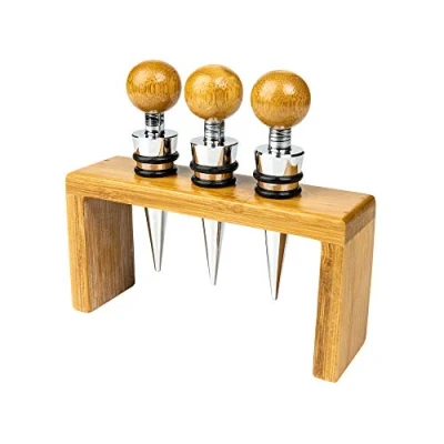 Image of Grunwerg Classic Design 3 Piece Deluxe Bamboo Wine Stopper Set