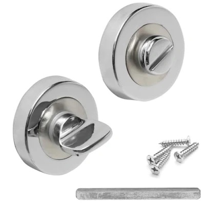 Image of Decoranddecor Round Turn and Release Set for Bathroom Lock 54mm Toilet Door Thumb Twist (Chrome/Brushed Nickel)