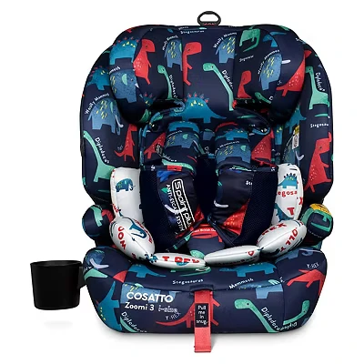 Image of COSATTO Zoomi 3 iSize Car Seat from 76cm up to 150cm (Approx.15 Months 12 Years), ISOFIT, Adjustable Headrest, Side Impact Protection, Easy Install, R129 Tested (D is for Dino)
