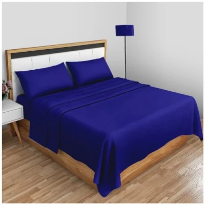 Image of GC GAVENO CAVAILIA King Size Flat Sheet Cotton Blend, Fade Resistant Non Iron Plain Bed Sheets, Polycotton Bedding Sheet, Royal Blue (708797)