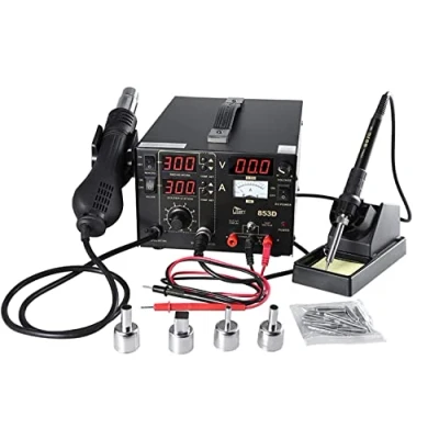 Image of Soldering Iron Station Hot Air Gun 3in1 SMD Rework Solder Desoldering 853D, Black
