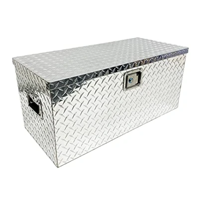 Image of Maypole Aluminium Toolbox 810x372x370mm 32x14.5x14 Inches Robust Checkerplate Storage for Trailer Drawbar &amp; Flat Bed