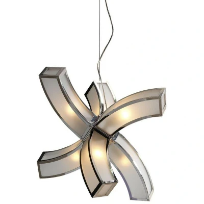 Image of Duna E27 Ceiling Pendant 6 arms Light E27, Polished Chrome, White Acrylic