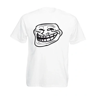 Image of Troll Face Meme, Mens Printed T Shirt White/Black M