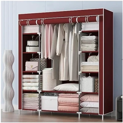 Image of DXDRT Portable Closet, Wardrobe for Hanging Clothes, Non Woven Fabric Cover,1 Rods &amp; 12 Storage Shelves, Stable and Easy Assembly Closet Organizer Bedroom,Burgundy