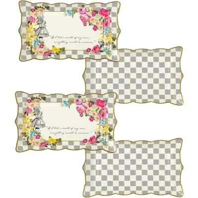 Image of Talking Tables Pack of 4 Alice in Wonderland Paper Serving Food Platters Supplies for Mad Hatter Afternoon Tea, Birthday Party and Baby Shower, Fabric, Multicolour