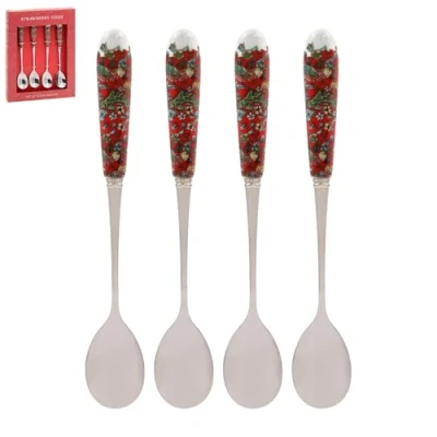 Image of Spoons with Ceramic Handles Strawberry Thief Design Set of 4