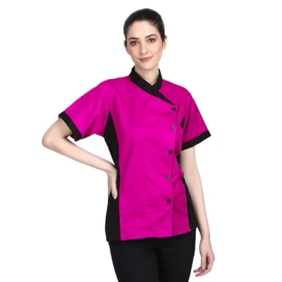 Image of Short Sleeves Women&#039;s Ladies Side Mesh Panel Chef Coat by Uniformates (Pink, XXL (for Bust 42 43))
