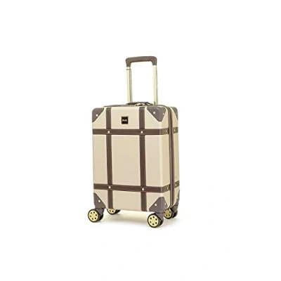 Image of Rock Vintage 54cm Cabin Size Suitcase Retro 8 Wheel Spinner Luggage Gold