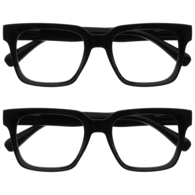 Image of OPULIZE ERA Blue Light Glasses Clear Lens Anti Reflective and Glare 2 Pack UV400 Protection Oversized Frame Computer Screen Black Men Women +0.00