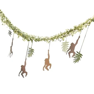 Image of Ginger Ray Safari Jungle Themed Monkey &amp; Leaf Hanging Backdrop Party Decoration Banner