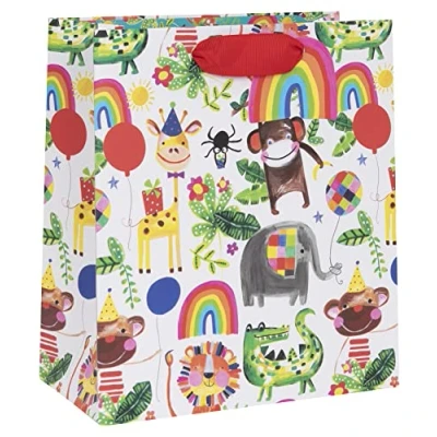 Image of Glick Luxury Gift Bag, Birthday Medium Celebration Jungle Animals Wrap 200x225x100mm, Multi Colour