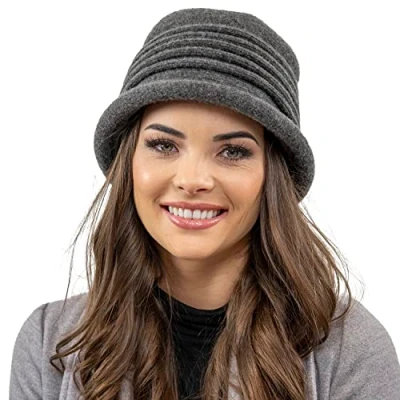 Image of Vivisence Women&#039;s Hat Classic Style and Stripe Decoration Made from Warm Soft Wool Blend Fabric Fleece Lining for Extra Comfort Perfect Cold Weather Everyday Wear, Dark Grey,UNI