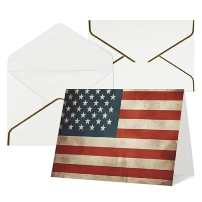 Image of NONHAI Thinking of You Cards with Envelopes Greetings Vintage American USA Flag Blank for All Occasions Birthday Wedding Thank Encouragement Note