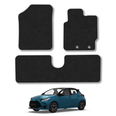 Image of Car Mats Compatible with Toyota Yaris (2011 2020) Tailored Fit Grey Carpet Floor Set Accessory Custom 4 Pieces Anti Slip Backing &amp; Binding Trim Edge