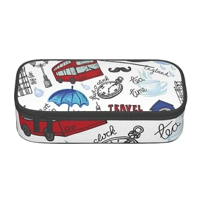 Image of JUEXDEME Pouch for School Office Supplies London Big Capacity Pen Case Large Pencil Bag Students Stationery Box Desk Organizer with Smooth Zipper Portable