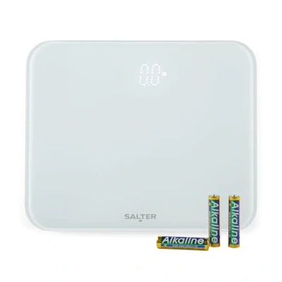 Image of Salter 9204 WH3R Ghost Electronic Bathroom Scale Compact Body Weight Scales, 180 KG Max Capacity, Hidden Until Lit Display, Step on for Instant Readings, Toughened Safety Glass, Carpet Feet, White
