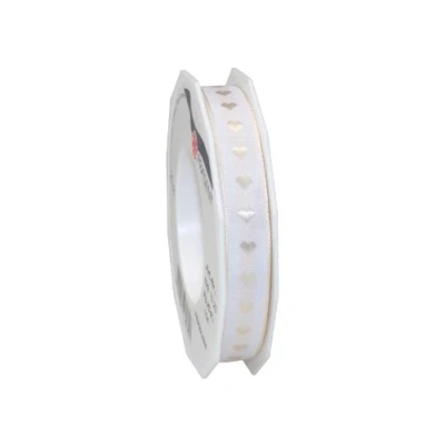 Image of Präsent Herzilein Printed Ribbon Cream 15 mm width, 20 m length