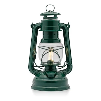 Image of Feuerhand LED Camping Lantern 276 Battery/Rechargeable Light for Tents, 2700K Warm White Dimmable Outdoor Lantern, Moss Green, 18 Day Runtime, Indoor/Outdoor Use