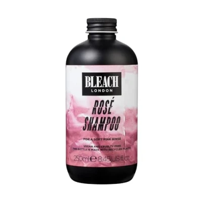Image of Bleach London Rose Shampoo Vegan &amp; PETA Approved Soft Pink Toning Formula, for Bleached Hair, Colour Depositing, Eliminates Blue Dye Paraben Silicone Free (250 ml)