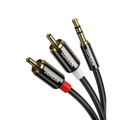 Image of UGREEN RCA to 3.5mm Cable Phono Mini Jack Stereo Lead Gold plated Red and White Aux Headphone Cord Audio Y Splitter Compatible with Hi Fi Amplifier Speaker DJ Controller Turntable TV Car Phone(2M)