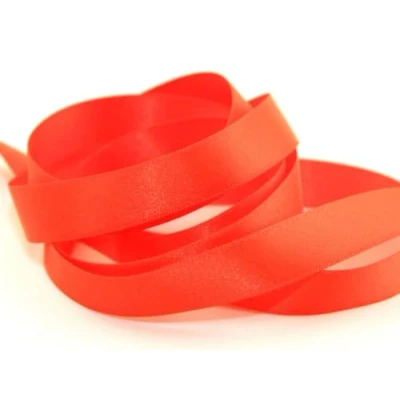 Image of 15mm Berisford Double Faced Satin Ribbon 6844 Fluorescent Orange per metre