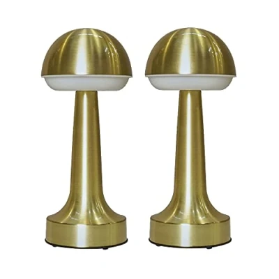 Image of MiniSun Set of 2 Contemporary Petite Wireless Portable Outdoor Garden Brass Touch Table Lamp with an Integrated Rechargeable LED Mood Light Indoor/Outdoor Use
