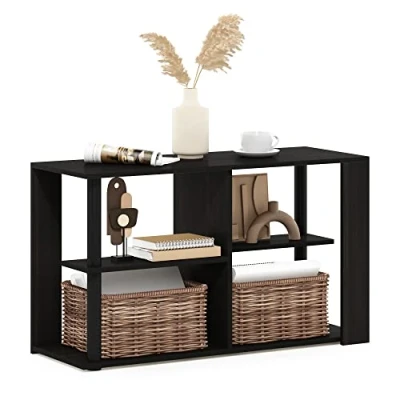 Image of Furinno Romain Narrow Coffee Table, End Side Table with Shelves, Espresso/Black