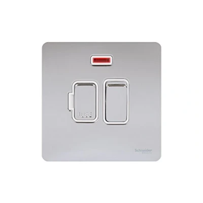 Image of Schneider Electric Ultimate Screwless Flat Plate Switched Fused Connection Unit, with Neon Indicator, Double Pole, 13A, GU5411WPC, Polished Chrome White Insert