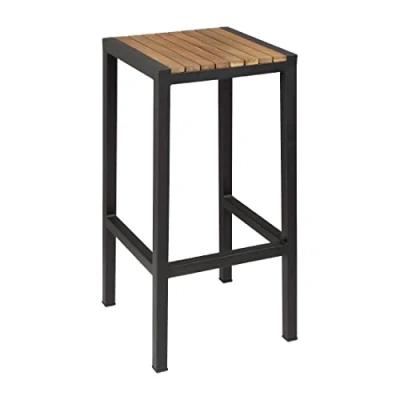 Image of Bolero Black Steel &amp; Acacia Wood Bar Stools (Pack of 2)