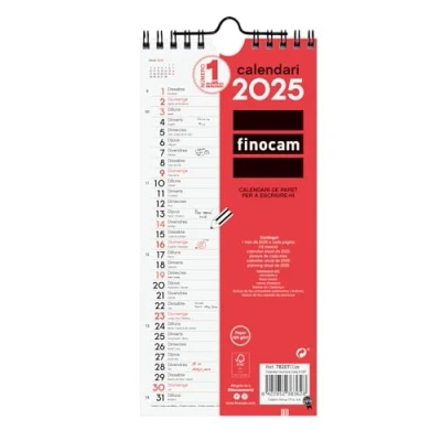 Image of Finocam Neutral Wall Calendar to Write 2025 Month View January December (12 months) Catalan